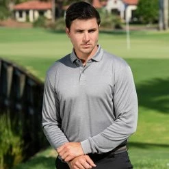 Nicklaus Heather Fine Stripe Long-Sleeve Polo