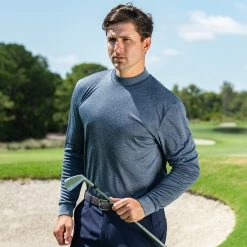 Nicklaus Heather Stripe Long-Sleeve Mock Neck Polo